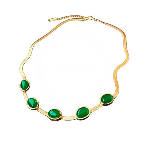 Gold Plated Necklace with Emerald Green Resin