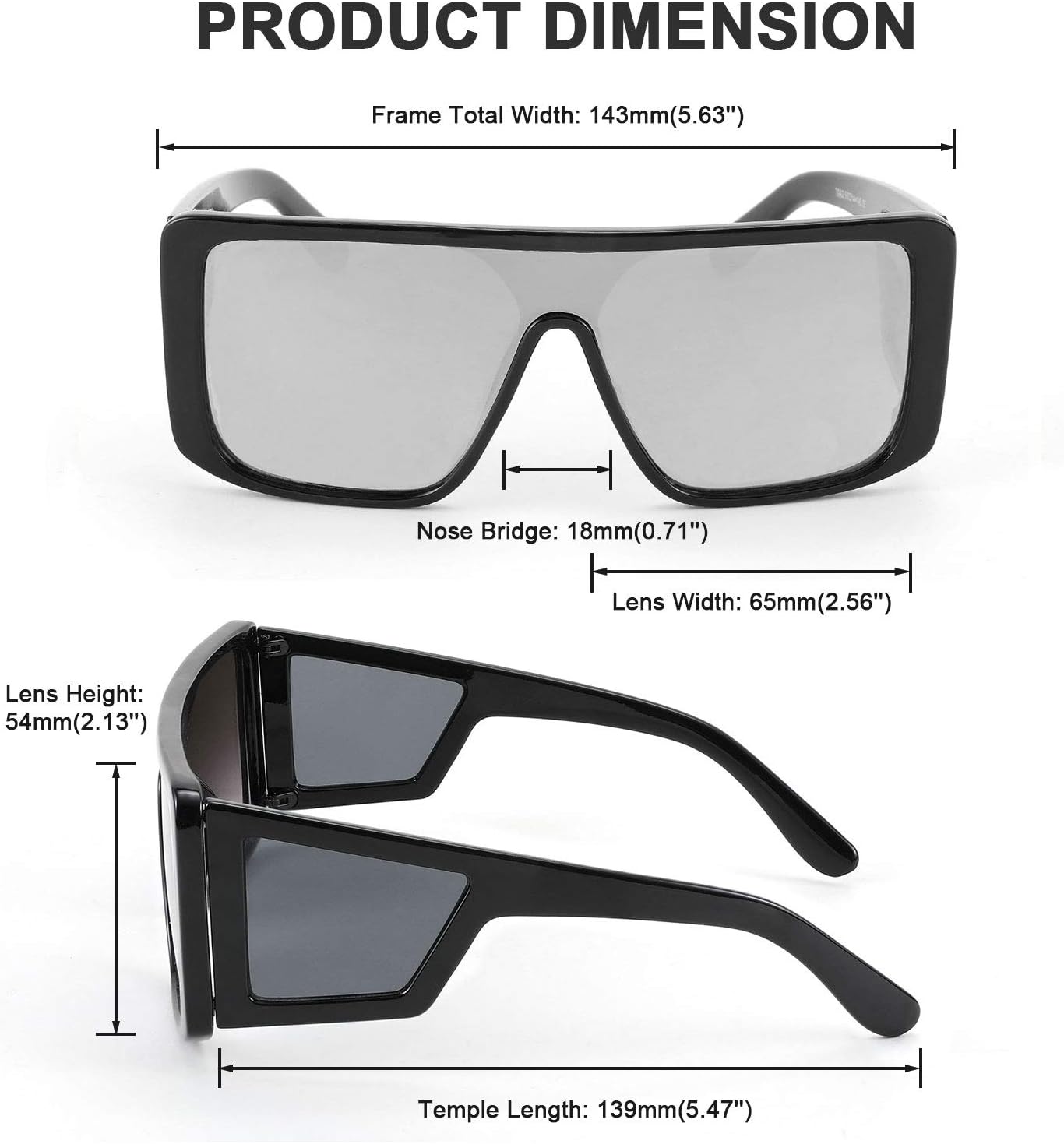Rectangle Oversized Shield Sunglasses for Women Men shade