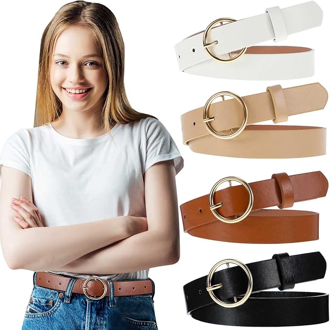 4 Pack Kids Leather Belts Girls Skinny Belt Color Leather Belts Strappy Waist Belt
